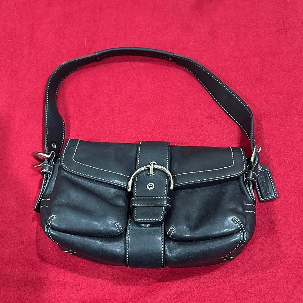 Coach Black Leather Shoulder Bag with Stitching - Picture 1 of 12